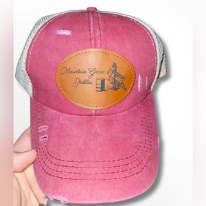 Distressed hat with leather patch